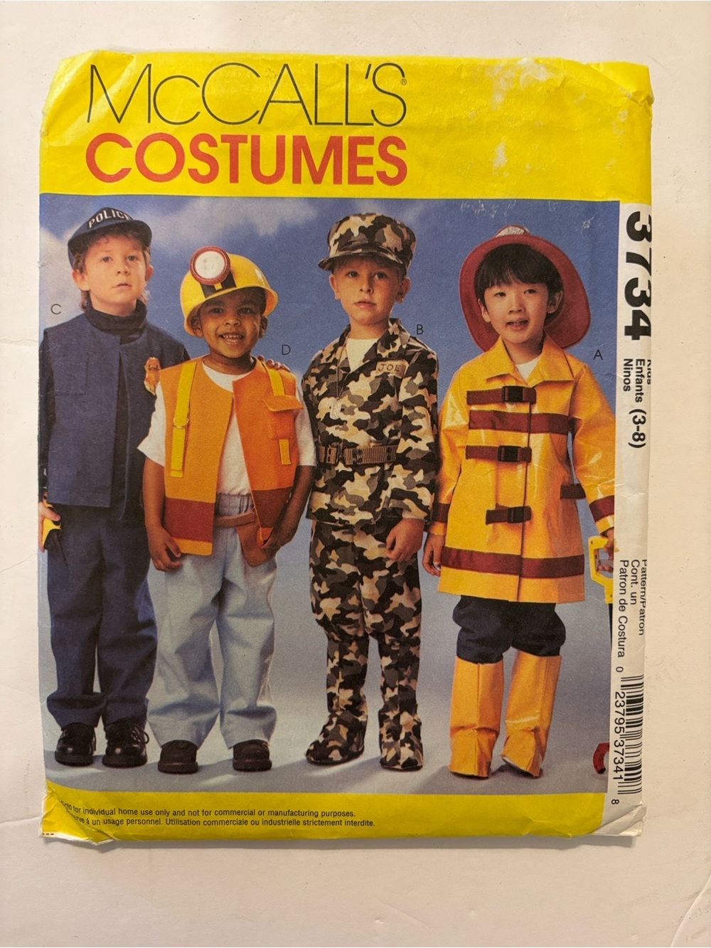 McCall’s 3734 Halloween Costume Pattern Police Fireman National Guard child 3-8
